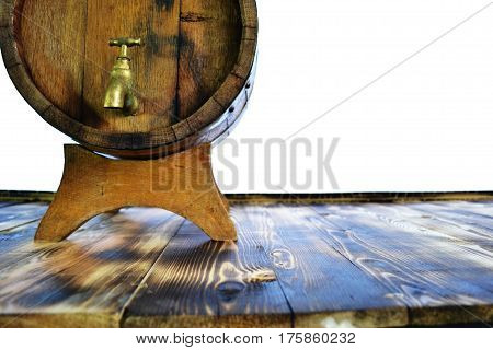 background of barrel and worn old table of wood
