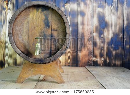 background of barrel and worn old table of wood