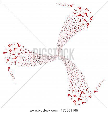 Question fireworks swirl rotation. Vector illustration style is flat red iconic symbols on a white background. Object spiral organized from random pictographs.