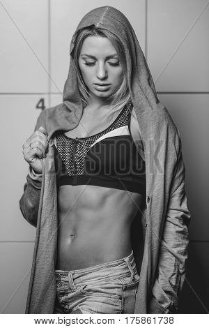 Pretty Fitness Girl In Locker Room In Gym