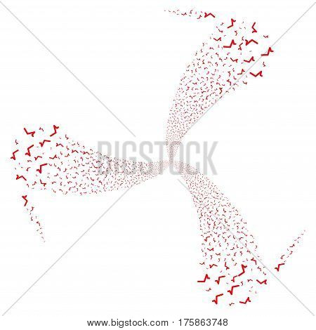 Sqrt fireworks swirl rotation. Vector illustration style is flat red iconic symbols on a white background. Object whirl organized from random pictographs.