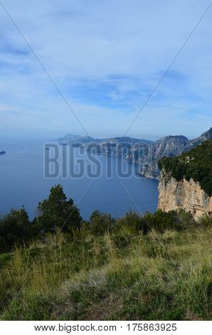 Beautiful views from the Path of Gods on the Amalfi Coast in Italy.
