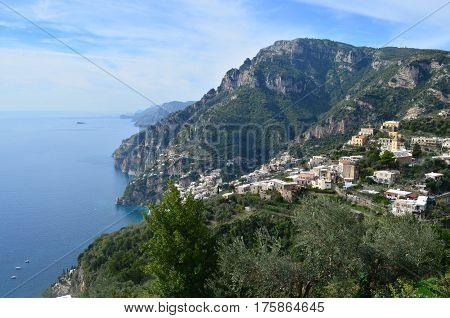 Villages along the Amalfi Coast in Italy along the Mediterranean.