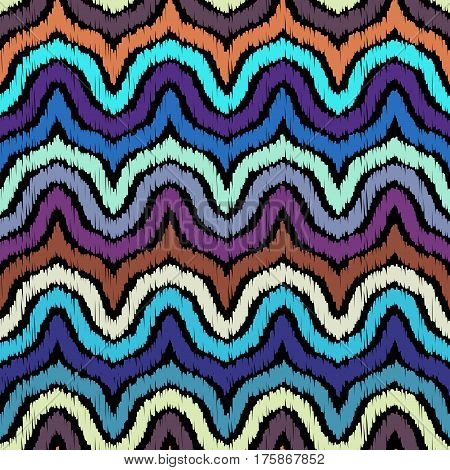 Seamless chevron geometric pattern, based on ikat fabric style.