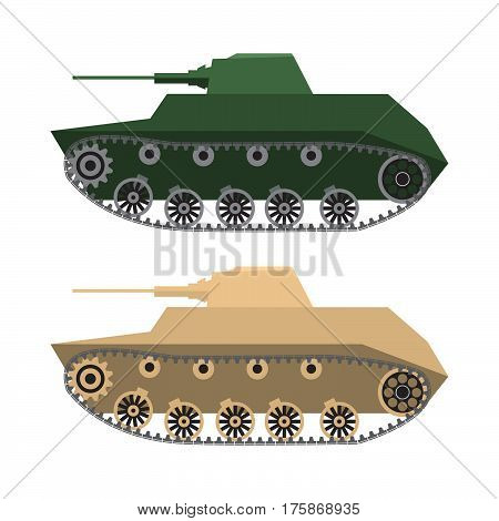 The military tank in flat style  a machine gun in a desert, summer camouflage. For infographic, the historical websites and book and magazines.Element for games