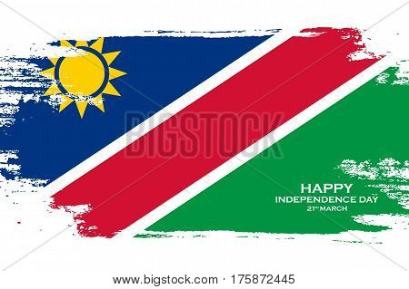 Namibia Happy Independence Day celebration card. Brush stroke holiday background with namibian national flag. Vector illustration.