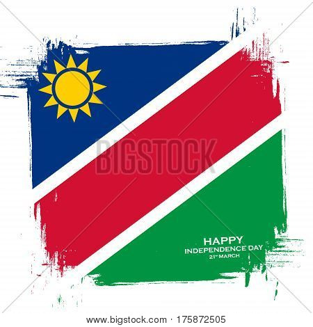 Namibia Happy Independence Day, 21 march greeting card with namibian national flag brush stroke background. Vector illustration.