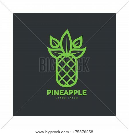 Two tone assymmetric graphic pineapple logo template, vector illustration isolated on black background. Stylized line art graphic pineapple logotype, logo design