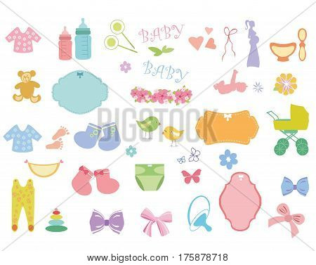 Baby boy and baby girl icons vector set. Baby and pregnancy items collection.Baby shower design elements vector set.