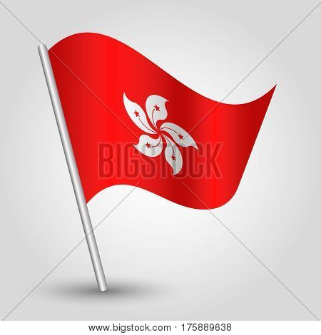 vector waving simple triangle hongkonger flag on slanted silver pole - icon of hong kong with metal stick