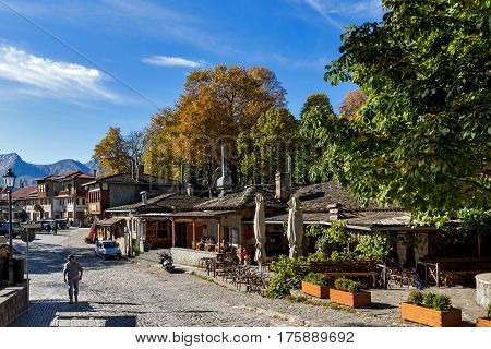 METSOVO, EPIRUS, GREECE - OCTOBER 19 2013: Panoramic view of village of Metsovo near city of Ioannina, Epirus Region, Greece