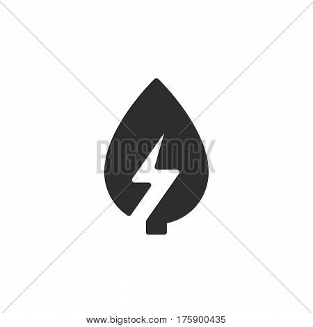 Leaf with lightning bolt icon vector filled flat sign solid pictogram isolated on white. Green energy symbol logo illustration. Pixel perfect