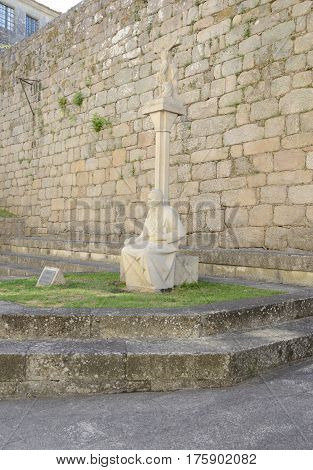TUI, SPAIN - AUGUST 7, 2016: Sculpture of a archbishop a writer and journalist in Tui a town of the province of Pontevedra in Galicia Spain.