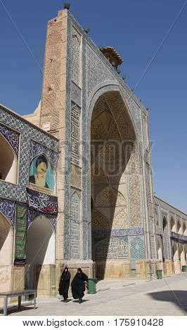 ISFAHAN, IRAN - OCTOBER 13, 2016: Jame Mosque during Moharram on October 13, 2016 in Isfahan, Iran