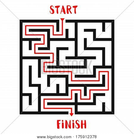 Maze Game with solution background. Labyrinth with Entry and Exit. Vector Illustration.