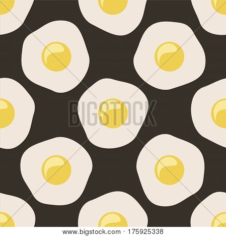 Scrambled eggs. Seamless vector pattern on black background