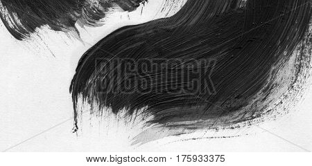 Abstract ink background. Marble style. Black and white paint stroke texture. Macro image of spackling paste. Wallpaper for web and game design. Drywall mud art. Smear of painterly plaster on paper
