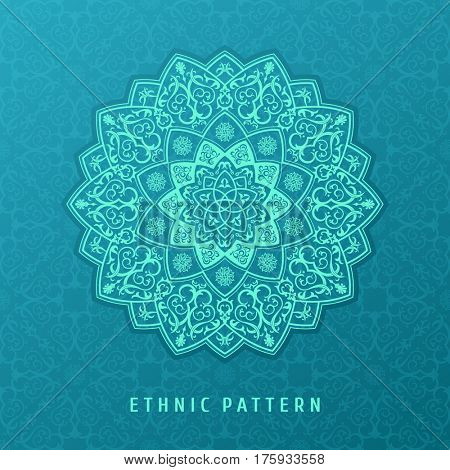 Ethnic raster pattern mandala design for invitations, cards, labels. Round logo template. Luxury floral woven. Oriental ornament in boho style. Islamic background