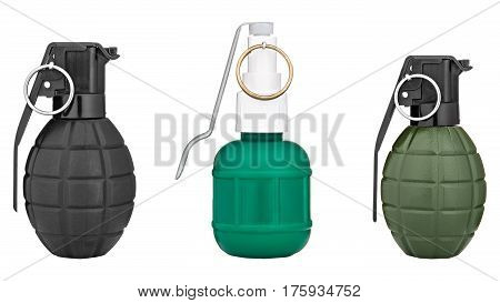 three hand grenade isolated on white background