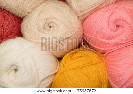 Many woolen yarn pink and white soft rich texture