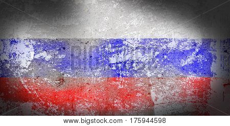 Grunge Russia flag on stone texture background closeup