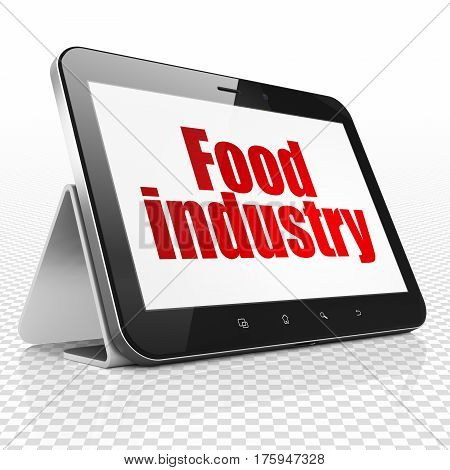 Manufacuring concept: Tablet Computer with red text Food Industry on display, 3D rendering