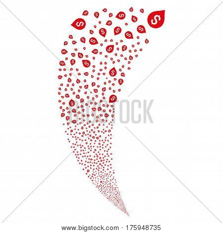 Banking Map Marker random fireworks stream. Vector illustration style is flat red iconic symbols on a white background. Object fountain created from scattered pictograms.