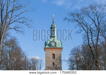 Church tower in Vanersborg Sweden, historic building