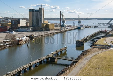 Industry and shipping by the canal in Vanersborg Sweden