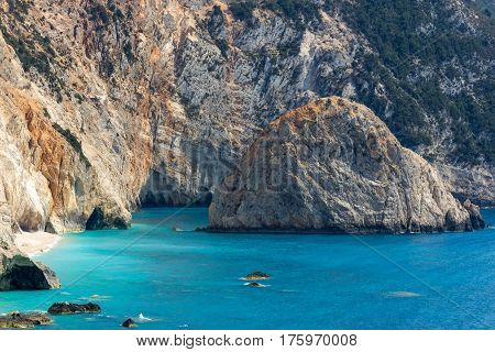 Porto Katsiki beach in Lefkada island Greece