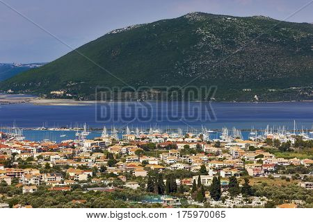 Panorama of Lefkas town in Lefkada island, Greece