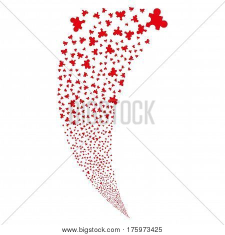 Plugin random fireworks stream. Vector illustration style is flat red iconic symbols on a white background. Object fountain combined from scattered design elements.