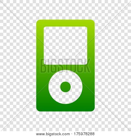 Portable Music Device. Vector. Green Gradient Icon On Transparent Background.