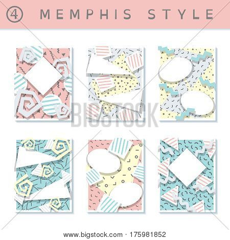 6 pastel colored memphis style covers with geometric shapes. US Letter size. Easily croppable to A4 size. Graphics are grouped and in several layers for easy editing. The file can be scaled to any size.