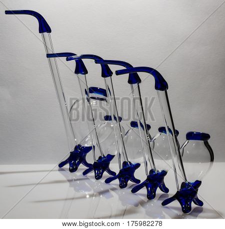 Czech beautiful blue and transparent glass drinking vessels
