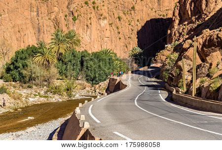 Road towards Todgha Gorge, a canyon in the High Atlas Mountains in Morocco