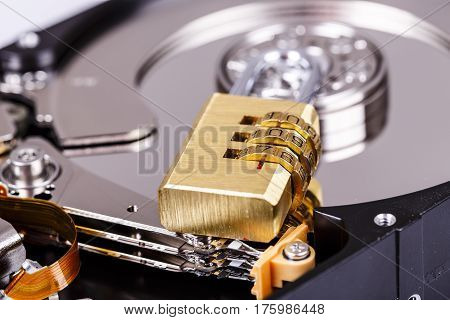 Lock On Hdd Or Harddrive, Part Of Computer, Cyber Security Concept