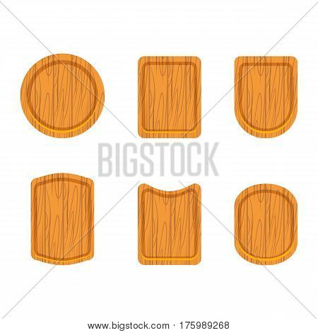 set of empty wooden cutting boards on white background