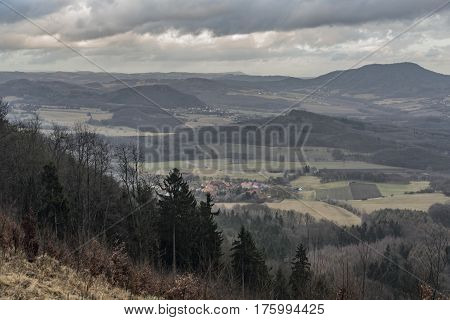 Spring in Ceske Stredohori mountains in nice needles forest
