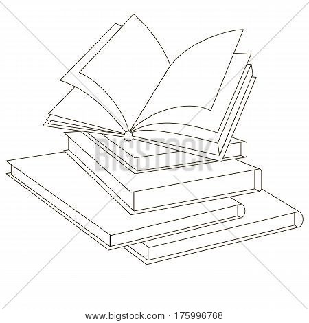 Many Books cartoon. Outlined object with black stroke.