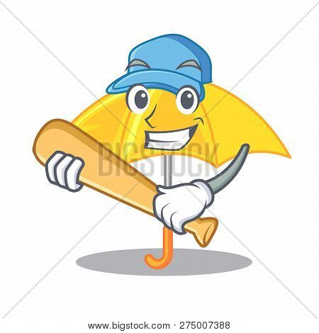 Playing Baseball Yellow Umbrella Isolated On A Mascot