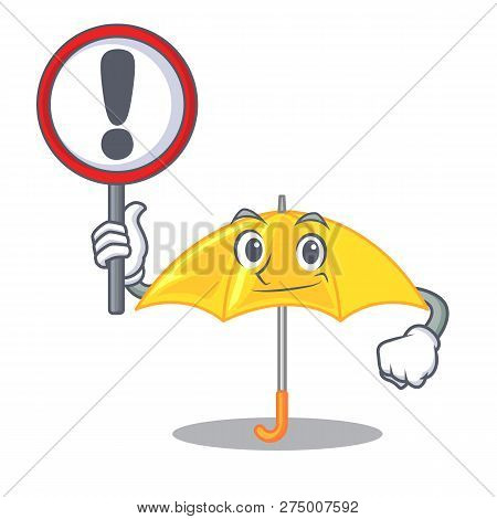 With Sign Yellow Umbrella Isolated On A Mascot