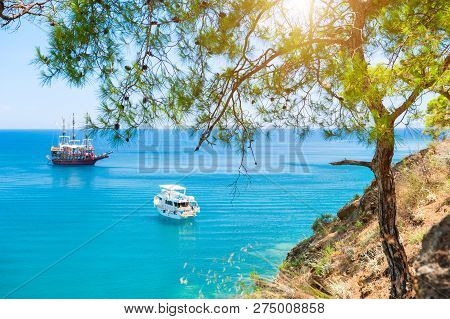 Beautiful Sea Coast With Turquoise Water Near Kemer, Turkey. Summer Landscape