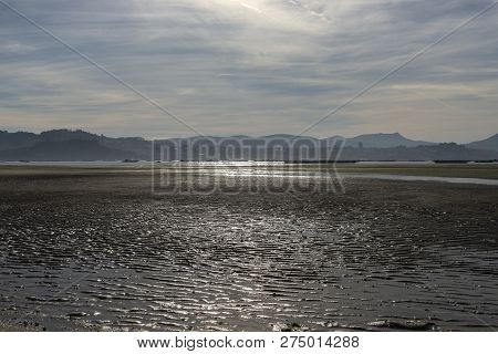 Galician Beach During The Low Tide. Photo Taken In The Vigo Estuary, Galicia, Spain.