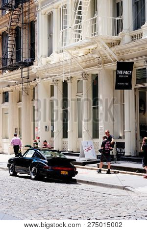 New York City, Usa - June 25, 2018: Luxury Storefront Of Fashion Shop In Mercer Street In Soho Cast 
