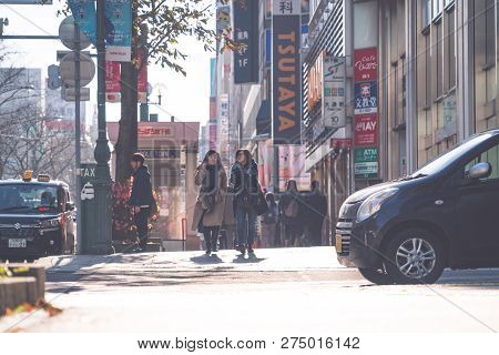 Sapporo Hokkaido, Japan - Nov 2018 : People Walking On Street In Rush Hour At Susukino District In T