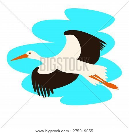 Stork Flying, Vector Illustration , Flat Style , Profile View