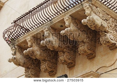 winged horse under the balcony, Noto, Sicily