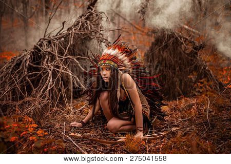 Native American. Indian Woman In Traditional Dress