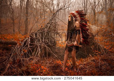 Native American. Indian Woman In Traditional Dress